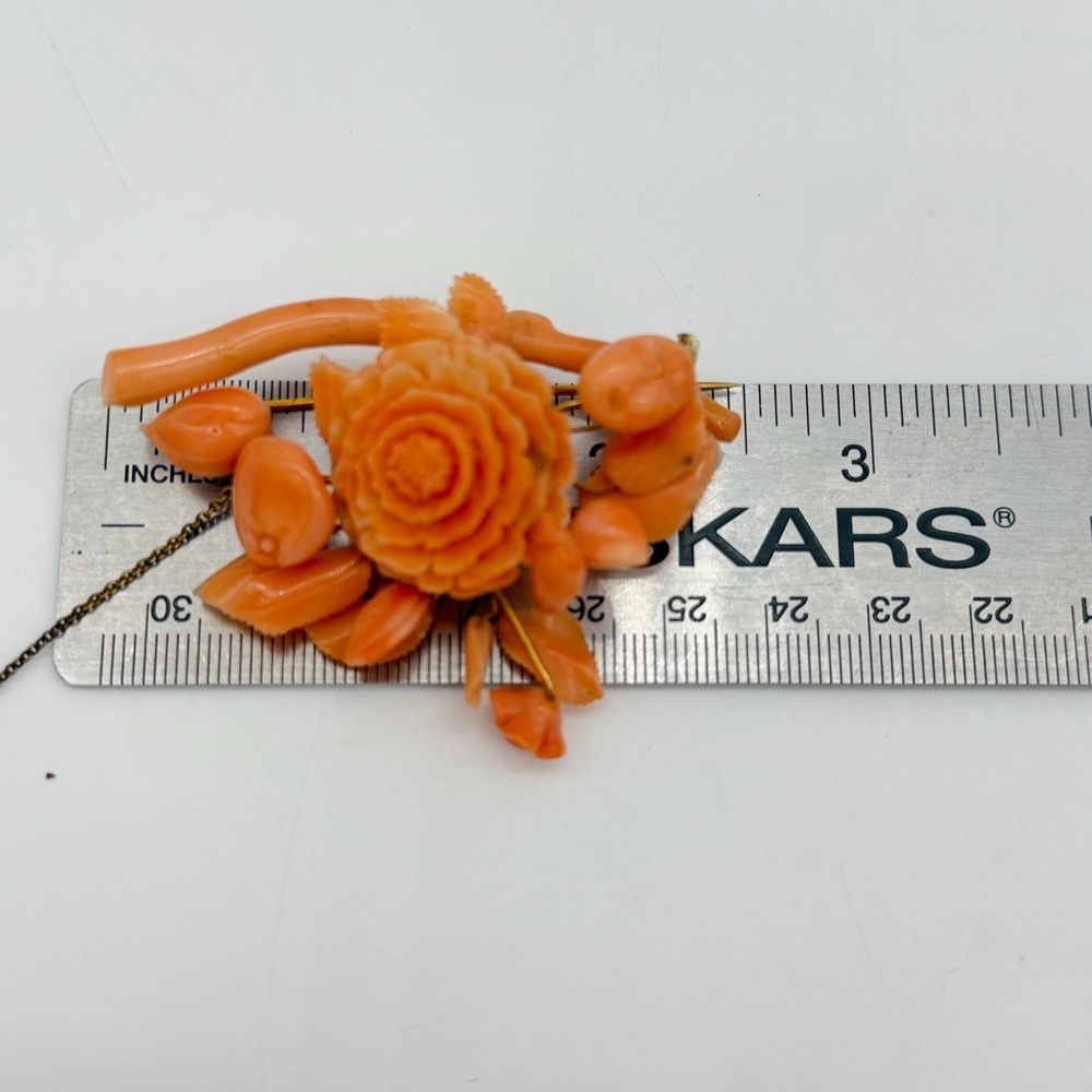 Antique Victorian Gold Angel Skin Coral Floral Bouquet Brooch C Clasp Dangle - Picture 16 of 16